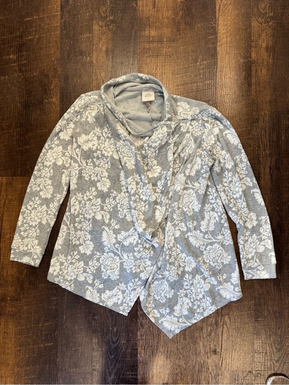 Knox rose grey white floral crossover cowl neck cardigan